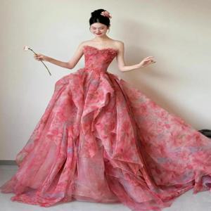 우아한 공주 스타일 웨딩 드레스 스위트하트 브라이드메이드 롱 이브닝 가운 학생 성인 행사 약혼 파티용