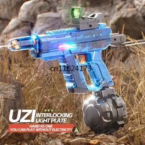 UZI 장거리 전동 물총 조명 장난감 고압 완전 자동 물총 어린이 성인용