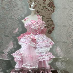 핑크 스위트 로리타 드레스 이브닝 가운 나비 매듭 학생 생일 성인 행사 공주 드레스 파티 드레스 롱 스커트