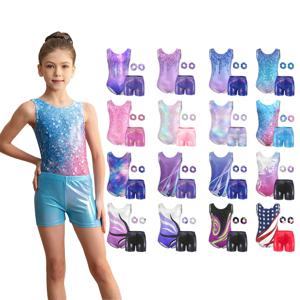 여자 체조 레오타드 키즈 스파클 4 피스 댄스 레오타드 유아 운동 텀블링 의상