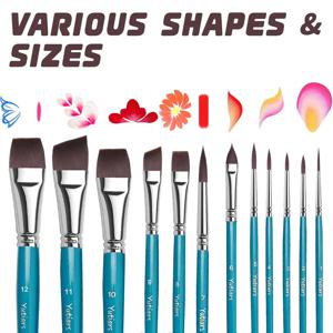 나일론 강모, 나무 손잡이가 포함된 12개 전문 페이스 페인팅 브러쉬 세트, 수채화 및 엠보싱에 다용도