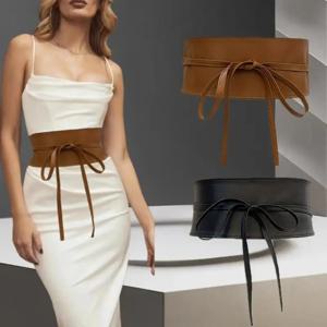 여성용 Boho 벨트 Bowknot Faux Leather Wrap Around Obi 스타일 Cinch 허리띠 블랙 Cummerbund Brown Women Wide