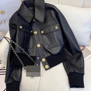블랙 골지 재킷 탑 여성 숏 2025 가을 신상 코트 가죽 재킷 여성 겨울 재킷