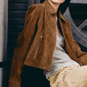 순수 가죽 자켓 짧은 스타일 여성 패션 아우터웨어 Z 브랜드 8073255 스탠다드 핏 가을 신상품