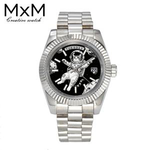 창의적인 남성용 시계 40mm/36mm 미요타 8285 시계 컬러 프린트 블루 야광 오토매틱 기계식 시계 고양이 강아지 우주비행사