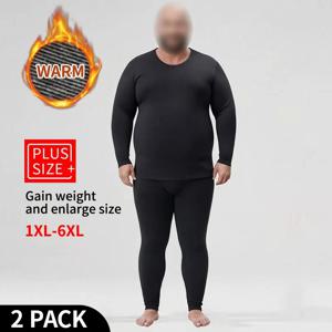 2피스 가을 및 겨울 남성 플러스 사이즈 1XL-6XL 보온 속옷 세트 비만 남성용 블랙 플러스 사이즈 긴팔 상의 및 바지