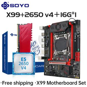 게이밍 마더보드 세트 SOYO X99 C612 인텔 제온 E5 2650 V4 CPU DDR4 16G*1 2133MHz RAM 데스크탑 컴퓨터 부품 메인보드