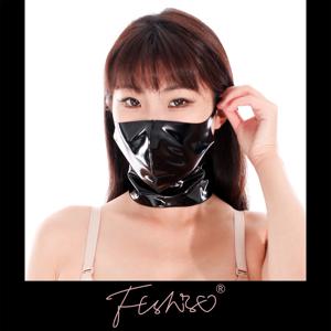 Ftshist 특허 가죽 마스크 패션 반짝이는 컬러 페이스 커버 통합 마스크 및 넥밴드 디자인 원 사이즈 본디지 느낌