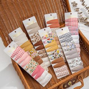 10 개/몫 Ins 6cm 꽃 인쇄 목화 합금 머리 활 스냅 클립 세트 패브릭 격자 무늬 바비 머리핀 헤어 그립 여자 어린이 모자를 쓰고 있죠