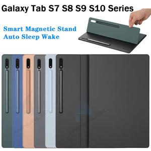 삼성 갤럭시 탭 S8 S10 플러스 스탠드 커버 S10 FE 용 마그네틱 케이스 연필 홀더가있는 탭 S9 FE + S10 Ultra 용 자동 수면 웨이크