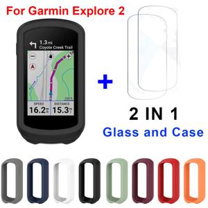 Garmin Edge Explore 2 보호 케이스 + 유리 필름 보호 커버 용 2 in 1 Garmin Explore2 용 자전거 자전거 실리콘 케이스