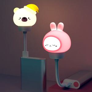 USB 밤 빛 LED 귀여운 만화 밤 램프 곰 병아리 새끼 고양이 원격 제어 아기 아이 침실 장식 머리맡 램프