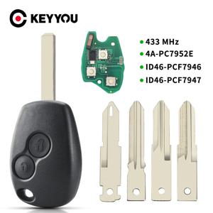 KEYYOU 원격 키 2 버튼, 르노 먼지털이 Modus Clio 3 Twingo DACIA Logan Sandero Kangoo 433MHz PCF7946 PCF7947 pcf7952E