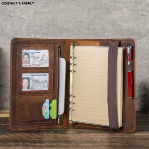 럭셔리 레트로 비즈니스 A5 노트북 가죽 커버 포트폴리오 6 링 바인더 종이 펜 Ipad 미니 홀더 카드 슬롯 여행 케이스