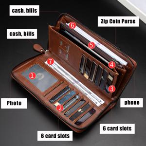 남자의 긴 지퍼 지갑 남자를위한 고품질 Pu 가죽 지갑 RFID 차단 비즈니스 클러치 백 신용 카드 홀더 지갑 남자