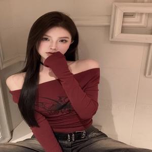 여성용 긴팔 오프숄더 티셔츠, Y2k 빈티지 상의, 스트릿웨어, 한국 스타일 크롭탑, 가을