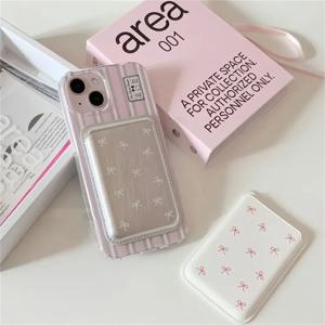 INS 한국 스타일 귀여운 리본 마그세이프 자석 카드 클립 - 다기능 자석 지갑 카드 홀더 아이폰 폰 액세서리