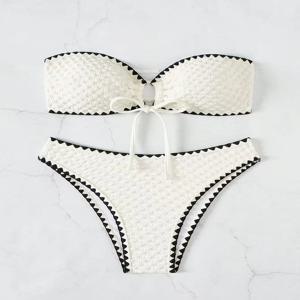 수영복 화이트 2 피스 Strapless 수영복 여성용 섹시한 Bandeau Backless 비키니 세트 레이스 업 패치 워크 수영복 2025 New