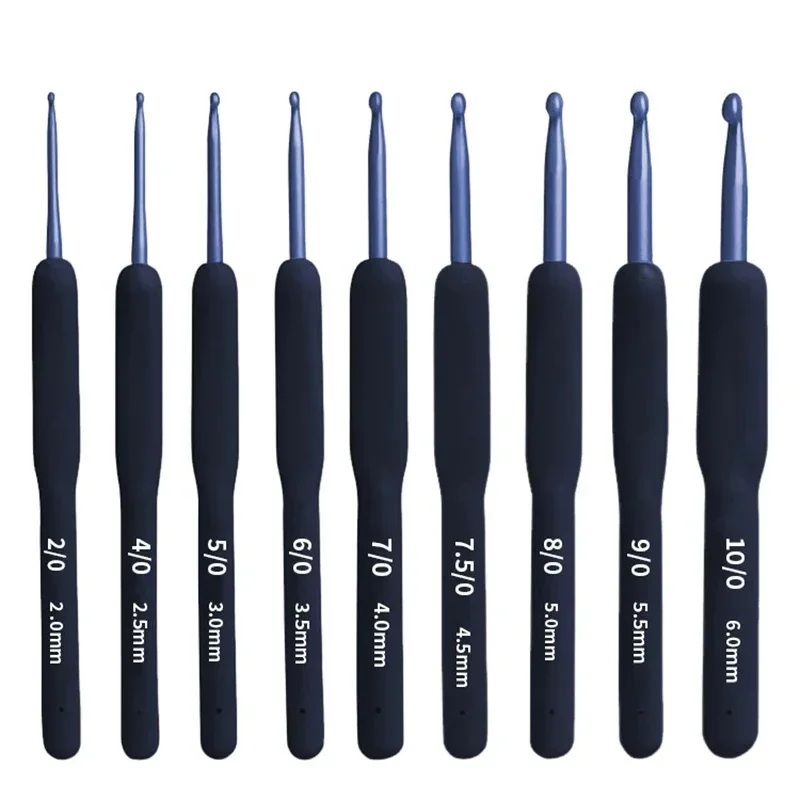 파란색 소프트 핸들 크로셰 세트, DIY 스웨터, 뜨게 크로셰, 도구 키트 포함, 실리콘 미끄럼 방지 크로셰, 재봉 도구, 9 개