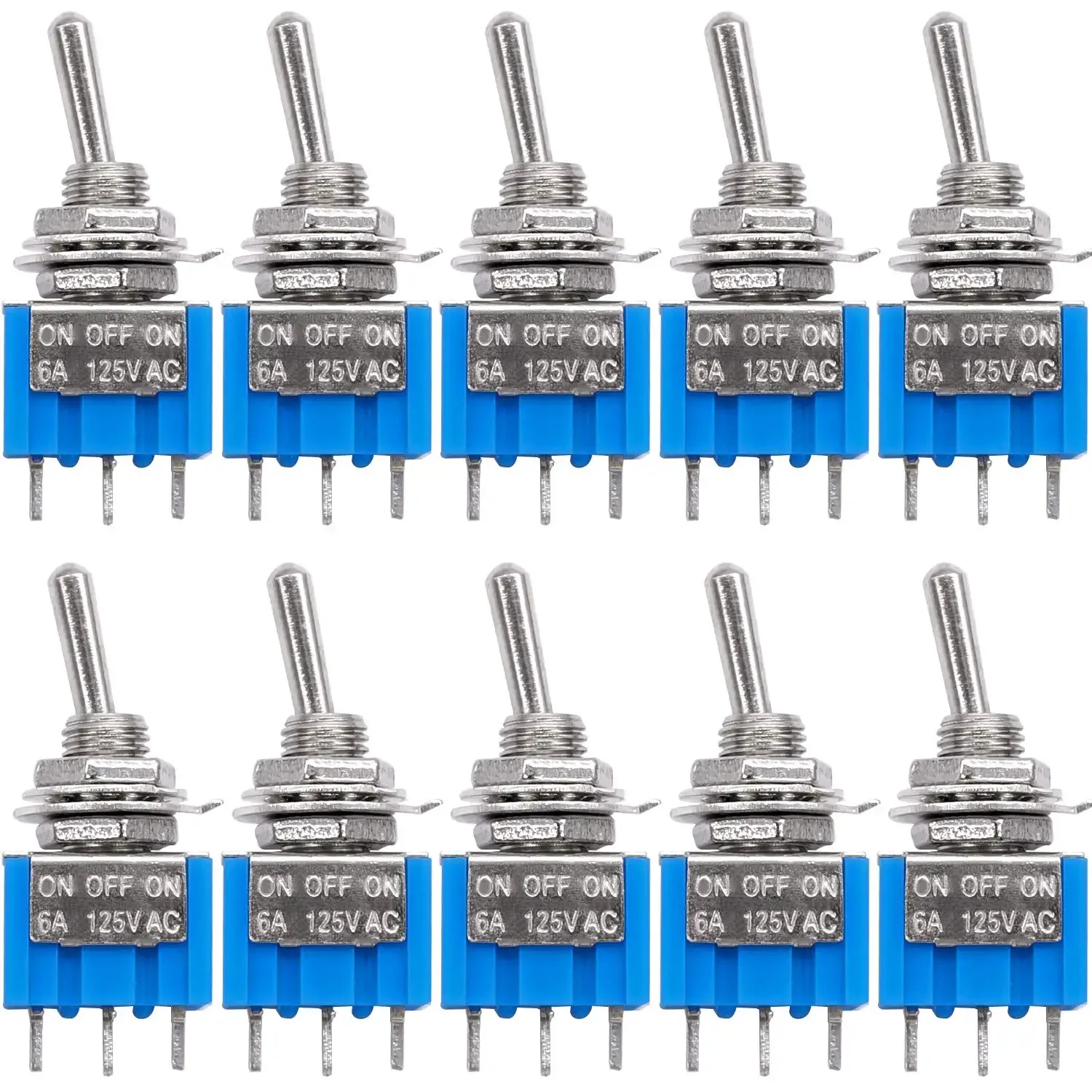 10Pcs SPDT 미니 토글 스위치10pcs 3 핀 3 위치 ON/Off/ON 소형 토글 스위치 AC 125V/6A 토글 스위치 MTS-103