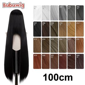 Bubuwig 합성 머리카락, 100cm 길이, 순색 코스프레 가발, 100 가지 색상 이상, 검정색, 흰색, 빨간색, 파란색, 다크 브라운 내열성