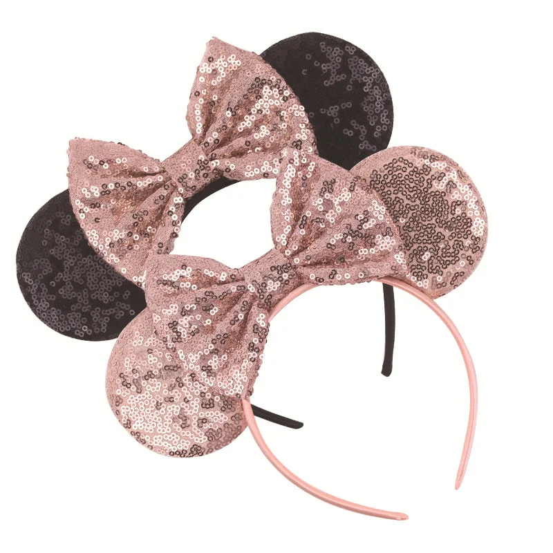 디즈니 레오파드 패턴 헤어 스트랩, 스팽글 헤어 후프, 미키 어린이 머리띠, 축제 헤어 액세서리
