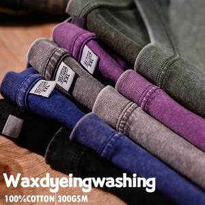 240g-300g 헤비 워싱 빈티지 오버사이즈 티셔츠 스트릿 힙합 펑크 티 하라주쿠 캐주얼 코튼 반팔 애시드 워시 탑