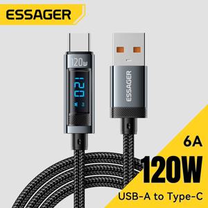 Essager 120W USB C타입 케이블 PD 슈퍼 플래시 충전 6A (샤오미 14Pro, 레드미 K70, 포코 X6, 블랙샤크 3Pro용) LED 디지털 디스플레이