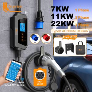 Feyree GBT 소켓 22KW 11KW 3P 빠른 스마트 충전 APP 블루투스 버전 7KW 32A 1P EVSE 전기 자동차 용 휴대용 충전 상자