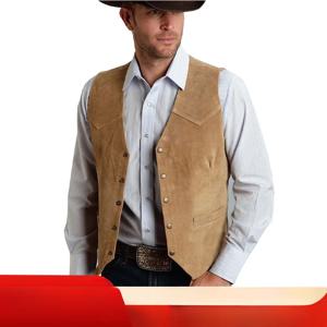 남성 조끼 골드 스웨이드 가죽 신사 비즈니스 양복 조끼 빈티지 서부 카우보이 일반 슬림 비즈니스 연회 남성 정장 조끼