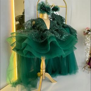 푹신한 반짝이 생일 공주 미인 대회 드레스 스팽글 활 Tulle 아기 소녀 파티 드레스 활 댄스 파티 드레스 첫 성찬식 드레스