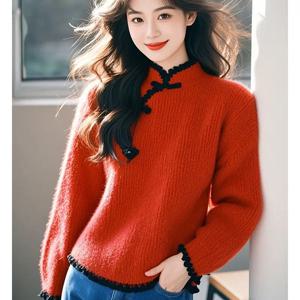 2025 새로운 중국 스타일 디스크 버클 스탠드 칼라 Qipao 탑 두꺼운 따뜻한 겨울 유행 탑 빈티지 문학 예술 선 Hoody