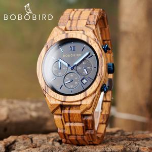 고급 맞춤형 남성용 손목 시계 BOBO BIRD 목재 손목 시계 크로노 그래프 날짜 표시 럭셔리 비즈니스 쿼츠 시계 선물