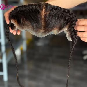 최고 등급 12 인치 귀에서 귀까지 땋은 헤어피스 표백 매듭 전체 13x4 레이스 정면 인간의 머리카락 확장 처리되지 않은 버진 헤어