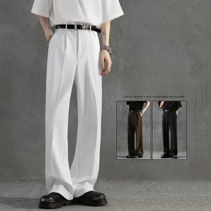 화이트 럭셔리 드레이프 수트 팬츠 남성 패션 드레스 팬츠 한국 루즈 스트레이트 캐주얼 팬츠 남성 오피스 정장 바지 남성 S-3XL