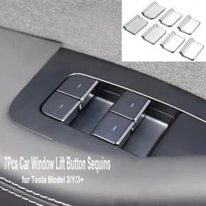 테슬라 모델 3/Y/3 + Modely Launch 2025 ABS 7PCS 크롬 창 스위치 버튼 커버 액세서리 용 창 리프트 버튼 스팽글 트림