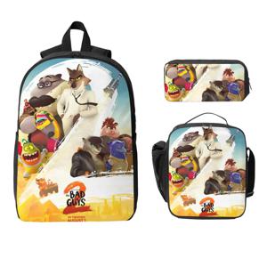 3종 세트 나쁜 남자 배낭 세트 (여아/남아용) 펜 케이스, 책가방, 도시락 가방 포함 초등학생용 데이팩