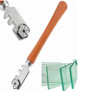 다기능 6륜 유리 절단 도구, 타일 커터, 나무 손잡이가 있는 금속 휠 공예 절단 키트