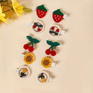 10Pcs 딸기 체리 해바라기 헝겊 클립 아기 귀여운 조합 머리핀 어린이 헤어 액세서리 외부 사진 찍기
