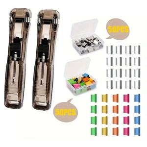 2pcs 클립 푸셔 스테이플러 100pcs 푸시 클립 바인더 클립, 현대 스테이플러 푸시 클램프 사무실 종이 클립