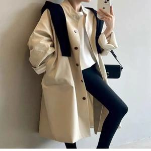 2025년 가을 겨울 여성용 브리티시 스타일 스탠딩 칼라 미디 기장 트렌치 코트, 신상 캐주얼 고급 코트