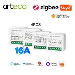 4개 Tuya 16A 지그비 스마트 스위치 미니 DIY 차단기 모듈 릴레이 양방향 제어, Alexa Google Home 음성 지그비2MQTT와 호환