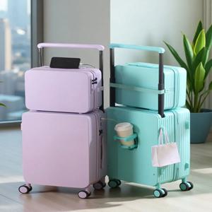 20+14인치 24+14인치 수하물 세트 (USB 및 컵 홀더 포함, TSA 잠금장치, 360도 회전) °   바퀴가 달린 측면 스탠딩 풋 훅 PC+ABS 여행용 접이식 캐리어