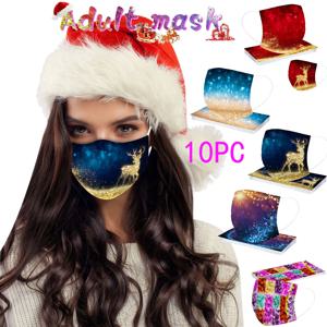 10개 성인 남성과 여성 크리스마스 반짝이는 인쇄 일회용 멜트블로운 패브릭 파티 착용을 위한 3층 보호 마스크