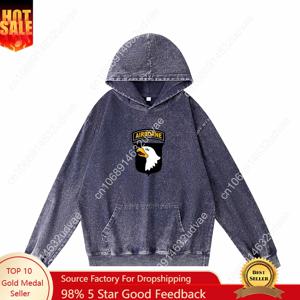 101st Airborne 후드티 레트로 후드 스웨트셔츠 남성 여성 청소년 빈티지 풀오버 스웨트 셔츠 포켓 포함 맞춤형 상의