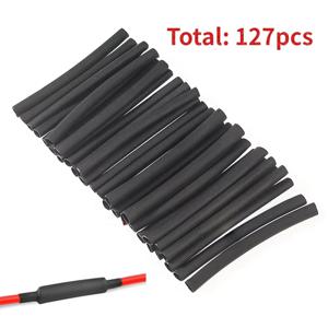 127PCS 열 수축 튜브 키트 2:1 검정색 내열성 튜브 전기 연결 와이어 케이블 절연 슬리브