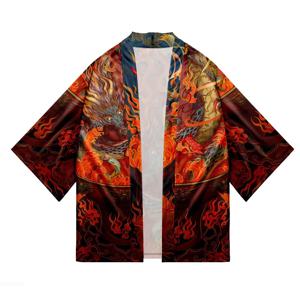 스트리트웨어 가디건 유카타 코스프레 애니메이션 드래곤 프린트 사무라이 셔츠 중국 전통 하오리 기모노 여성 남성용