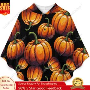 아늑한 플란넬 담요 스웨터, 어린이와 청소년을 위한 주머니가 있는 검은색 오버사이즈 후드티에 호박 무늬가 있습니다.