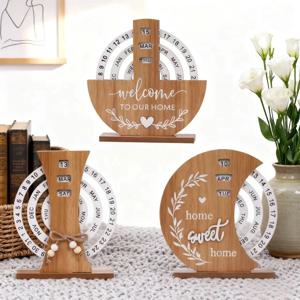 장인의 목재 책상 달력: 자연스러운 마감의 수동 회전 디스플레이 - 기능적인 장식품 목재 영구 달력