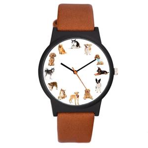 사랑스러운 개 시계 남성과 여성을 위한 남녀공용 시계 동물 프린트 가죽 캐주얼 쿼츠 창의적인 손목시계